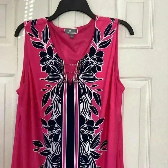 JM Collection Pink& Black Sleeveless Midi Dress Size Large - Picture 2 of 6